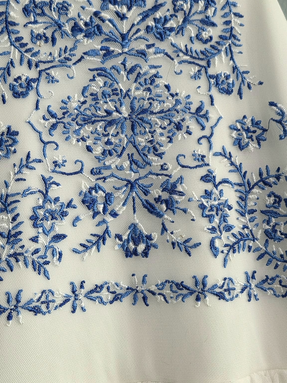 Speechless White Halter Dress with Blue Embroidered Bodice - Picture 4 of 5